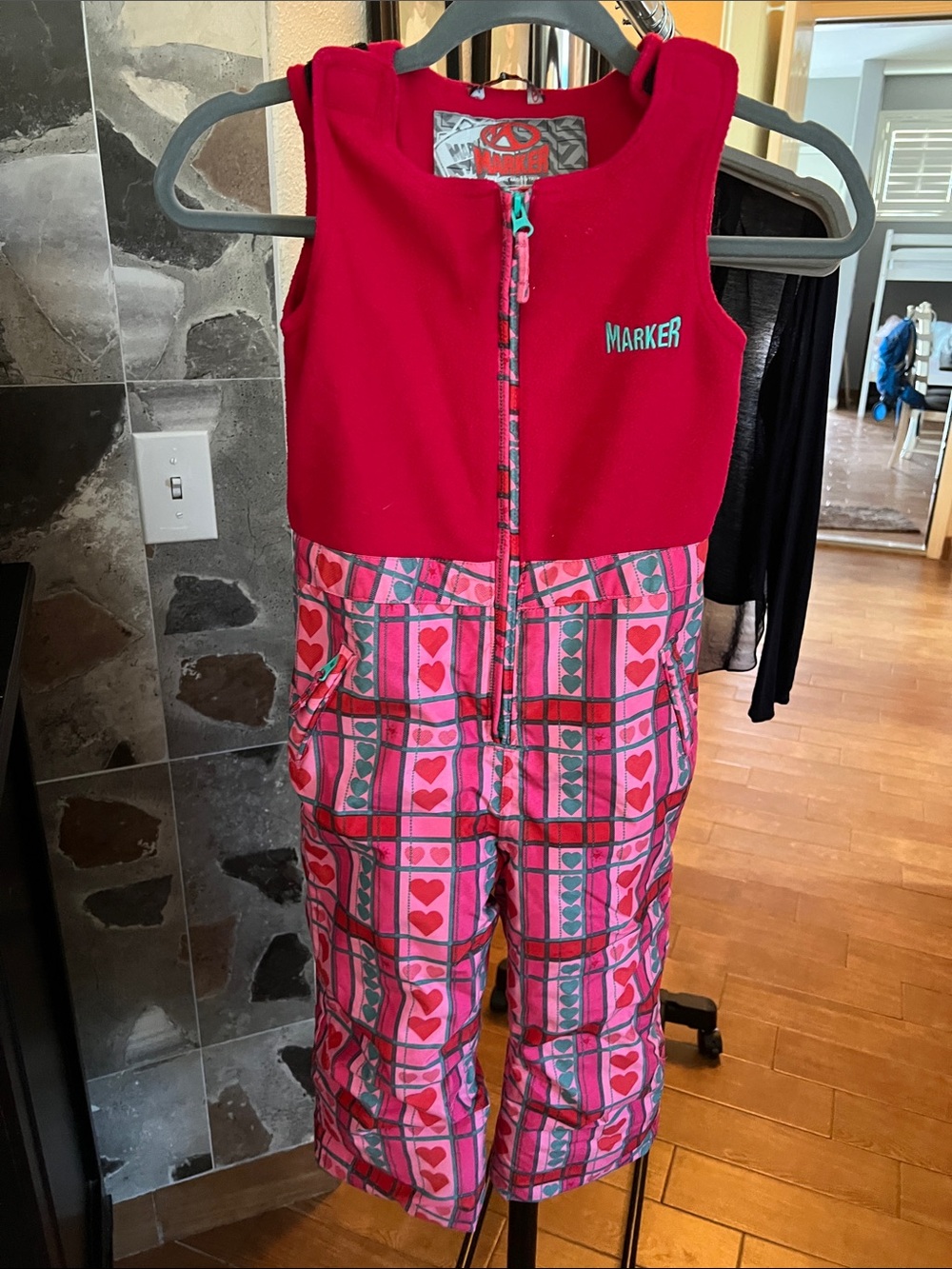 Marker Girls' Red & Pink Heart Print Insulated Snow Bib
